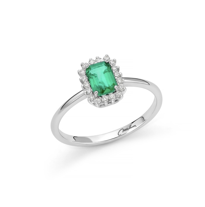Anello Smeraldo e Diamanti in Oro 18kt