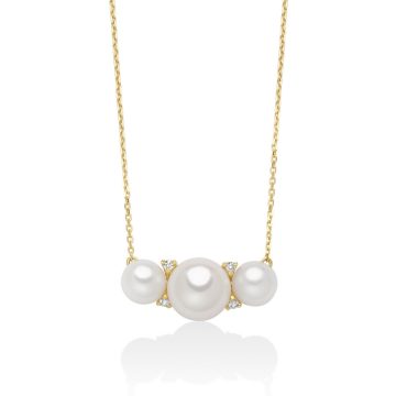 Collana oro 9kt con perle e diamanti
