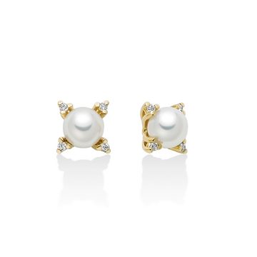 Orecchini oro 9 kt con perle e diamanti