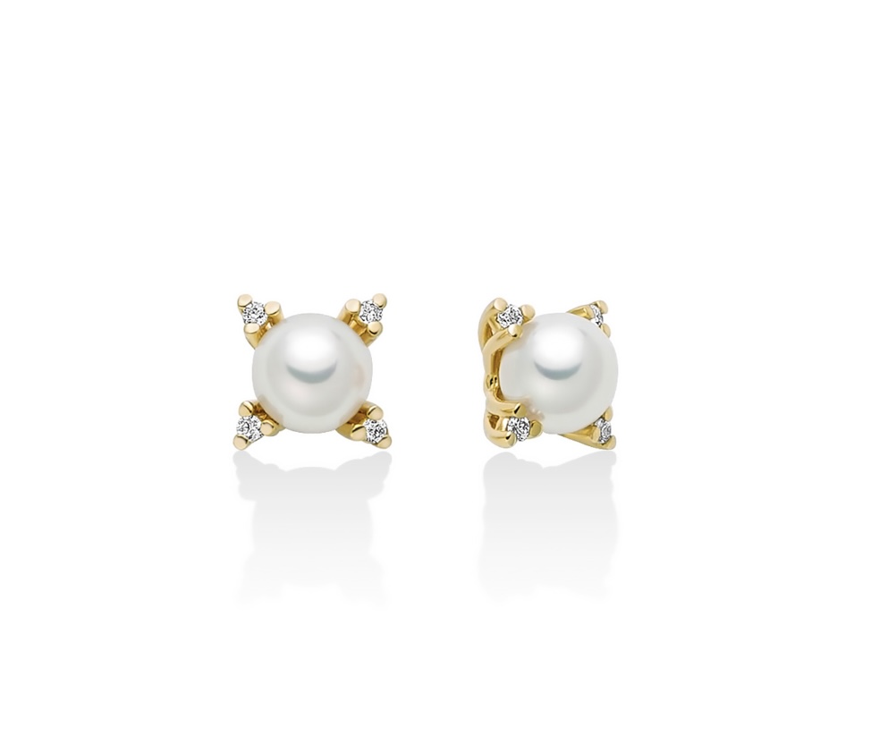 Orecchini oro 9 kt con perle e diamanti
