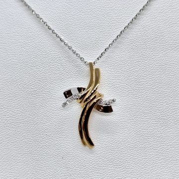 Croce in oro bicolore 18kt con diamanti