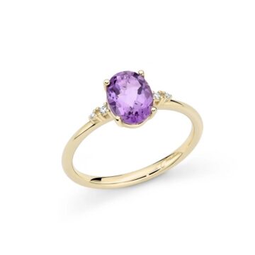 Anello con ametista e diamanti 9kt
