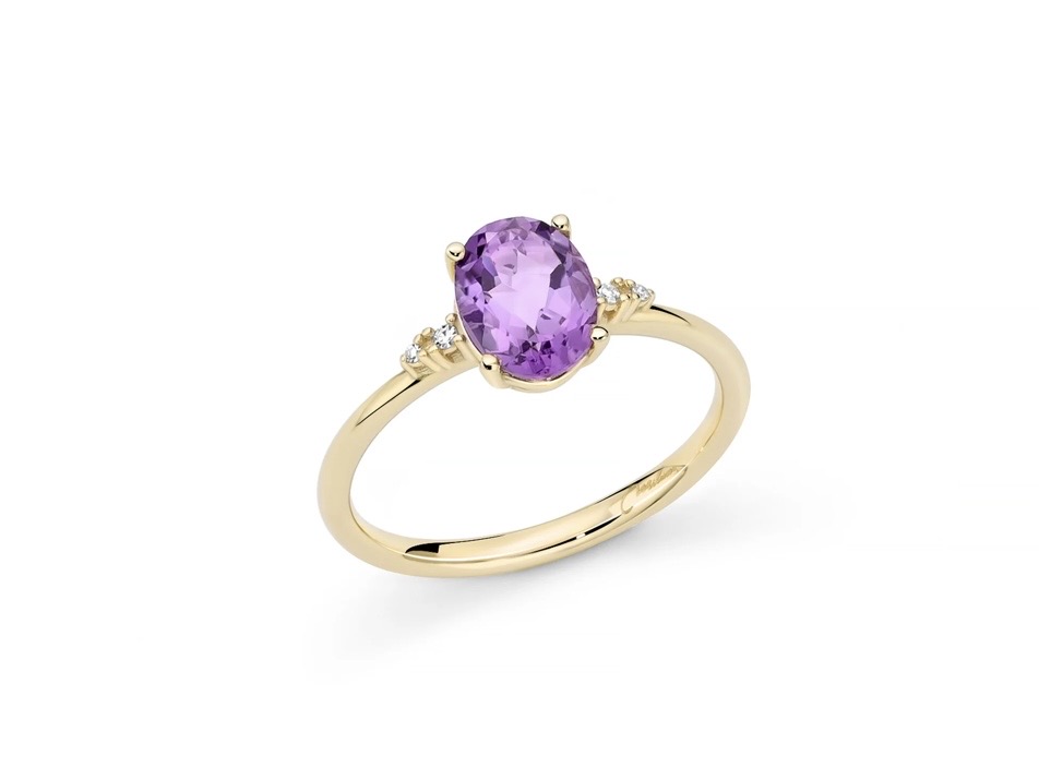 Anello con ametista e diamanti 9kt